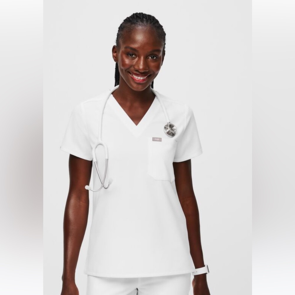 FIGS Women's Optic White One-Pocket Scrub Top